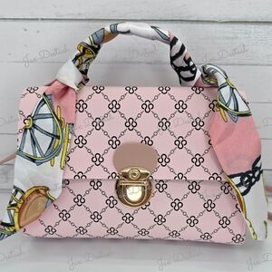 Pink Flower Patterned Crossbody Bag with Pink Scarf Tie PR47423